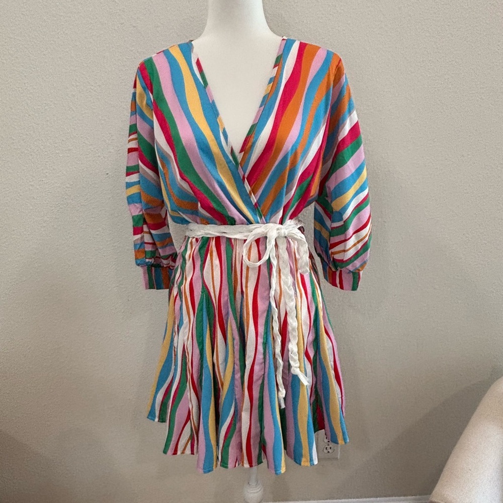Colorful Striped Wrap Dress women’s size small great for summer